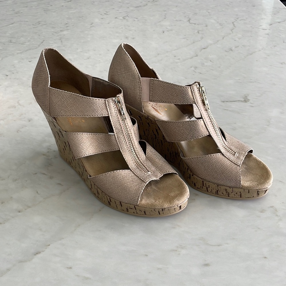 Rose gold wedge sandals